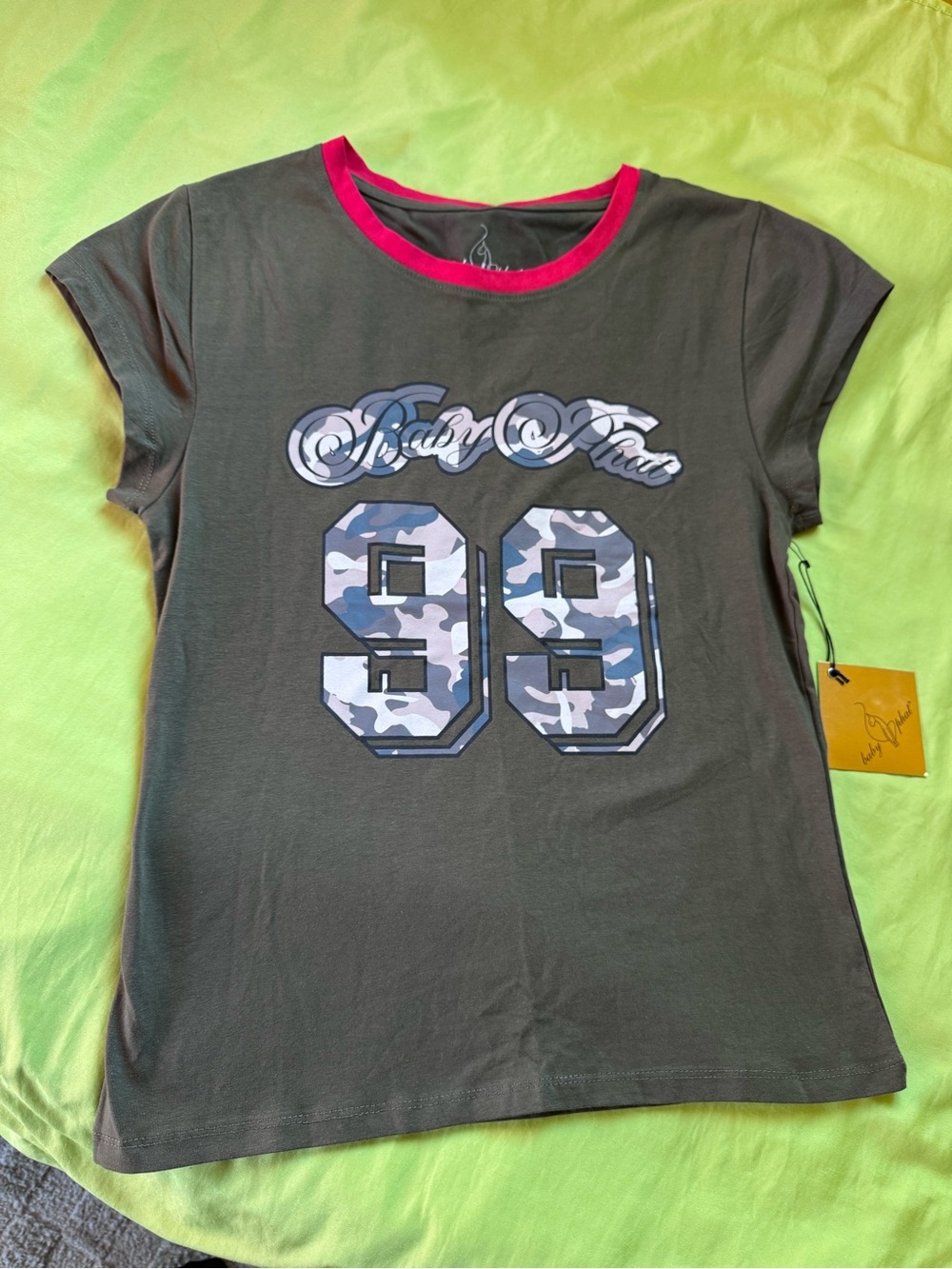Baby Phat Olive Green Short Sleeve Tee with red  Trim